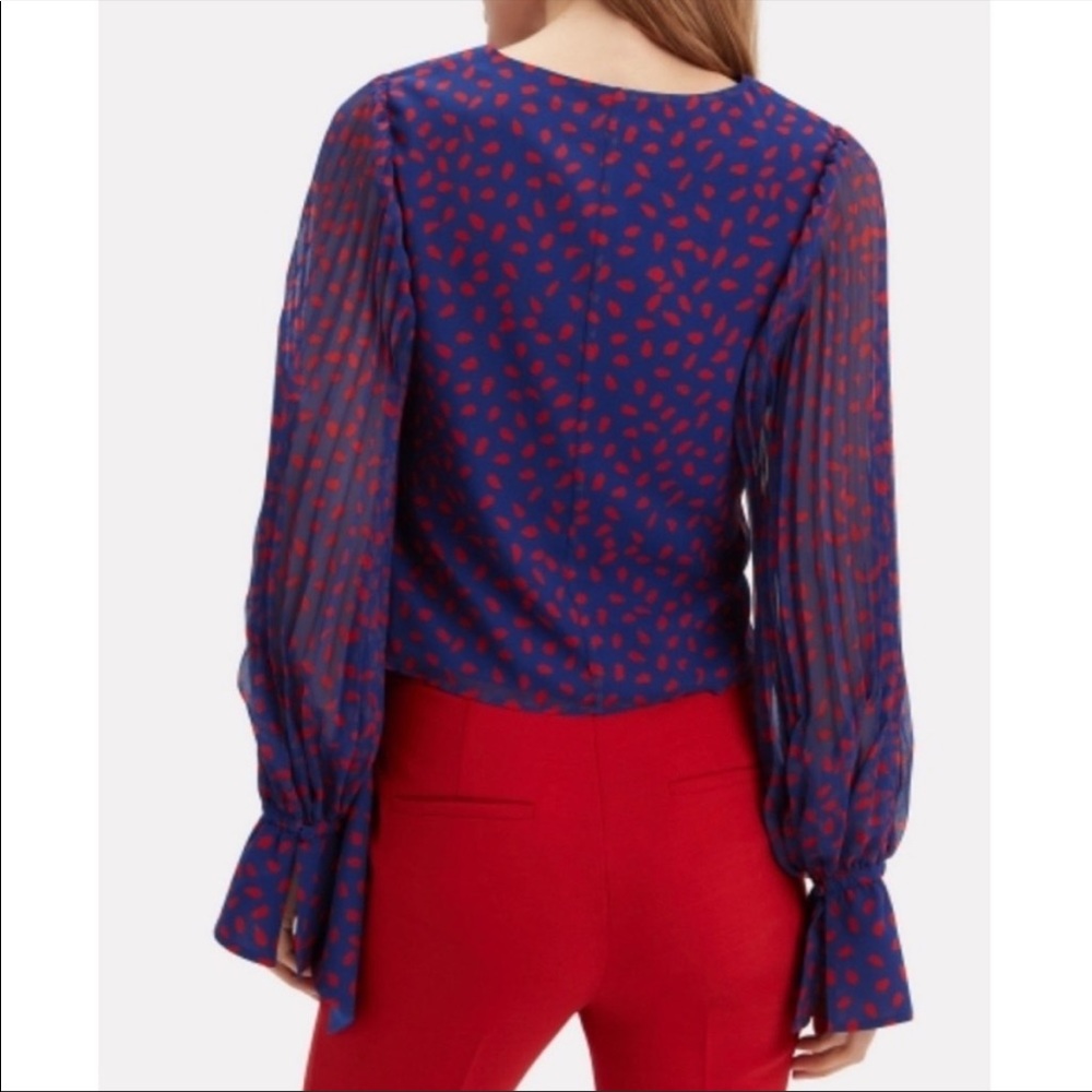 Self portrait crepe printed wrap blouse pleated detail size US 4 blue/red - Picture 3 of 11